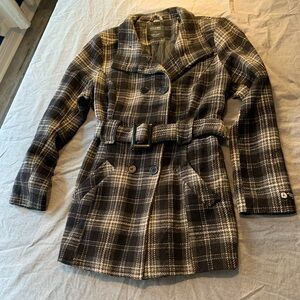 Elegant Plaid Belted Trench Coat